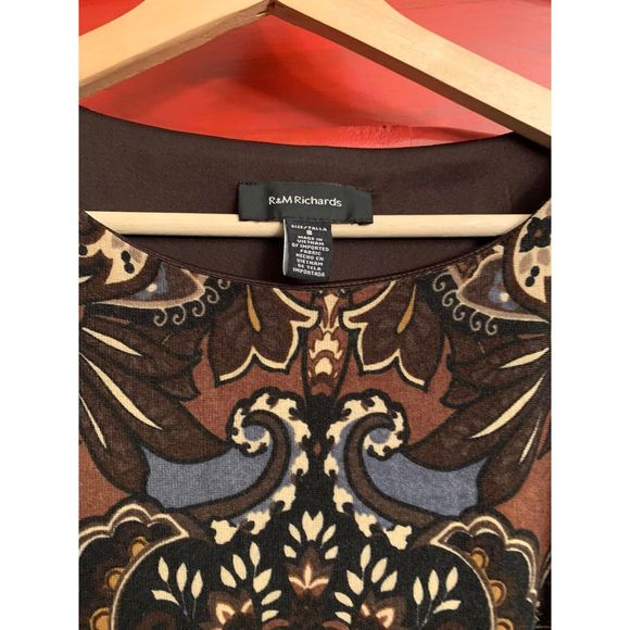 R & M Richards Size 8 Gorgeous Fall Dress Fully Lined All over Pattern Brown EUC - Picture 4 of 4